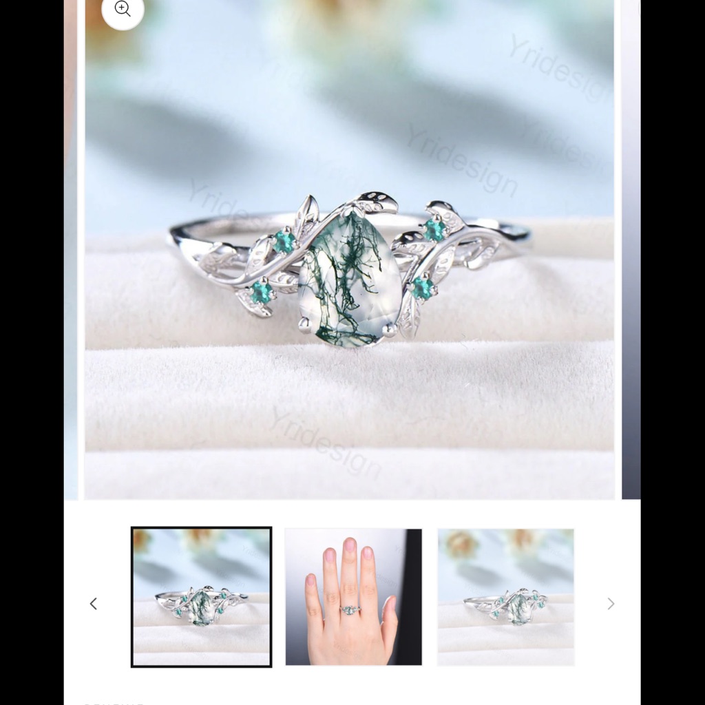 10k White Gold Engagement Ring With True Moss Agate Stone